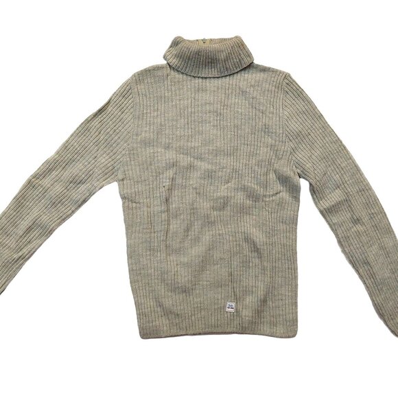 Vintage 1940s-1950s Olive/Pea Green Ribbed Long Sleeve Turtleneck Sweater - Picture 2 of 8